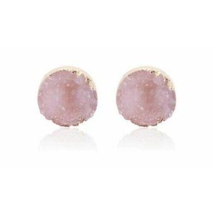 NWOT Light Pink Gold Plated Druzy Studs